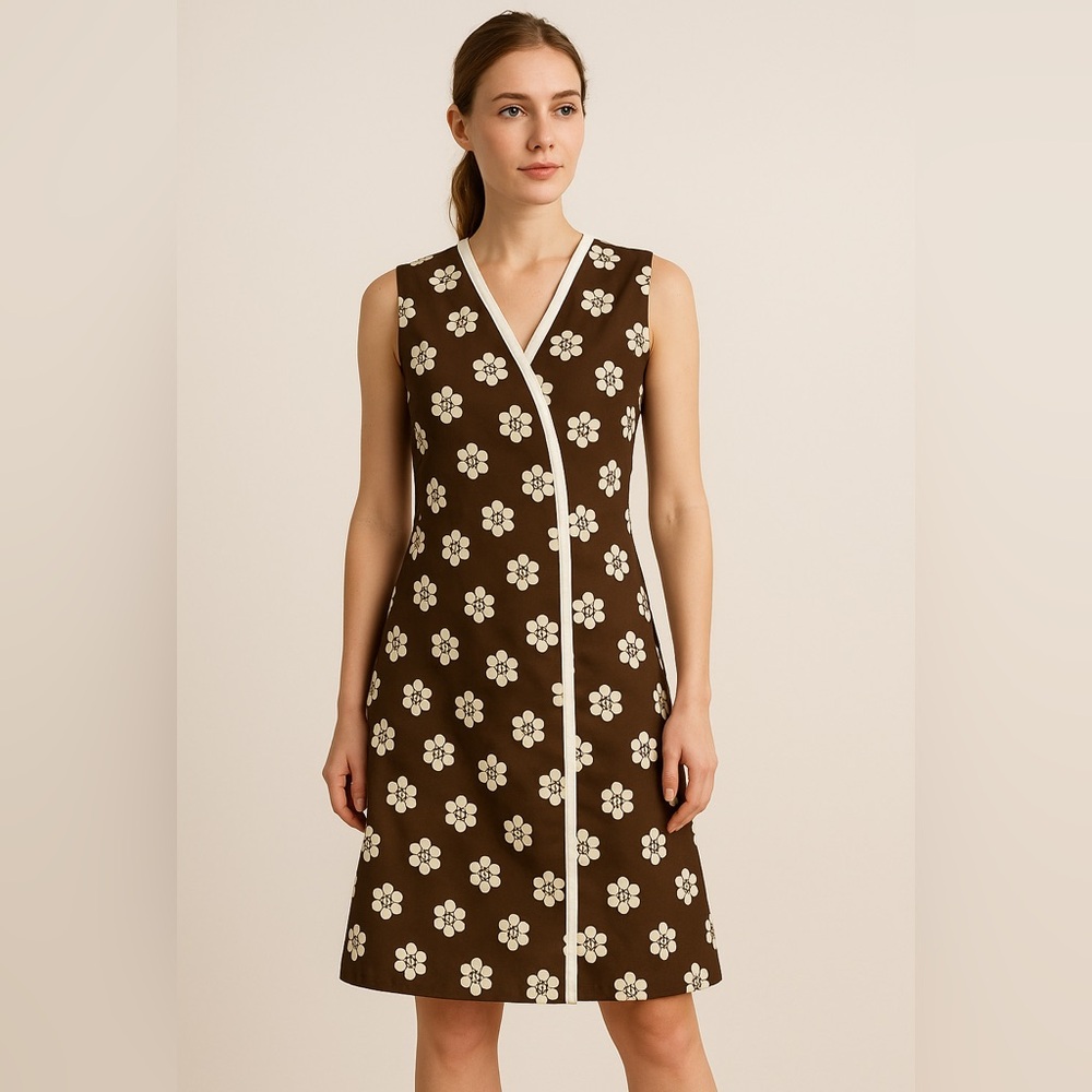 Vintage NPC fashions Daisy shift dress brown 70s style